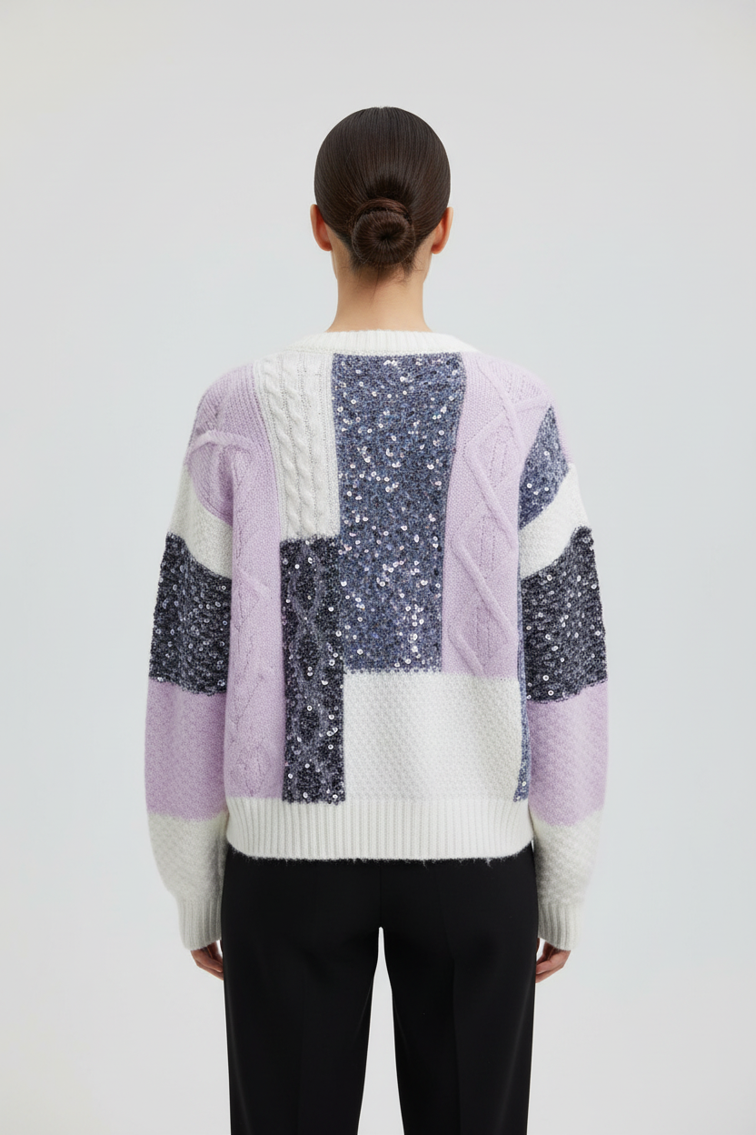 Desigual Damen Strickpullover Weiß Lila Blau Größe M