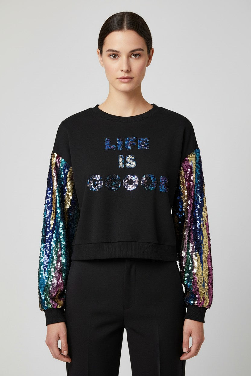 Desigual Damen Sweatshirt Schwarz Mehrfarbig Größe M