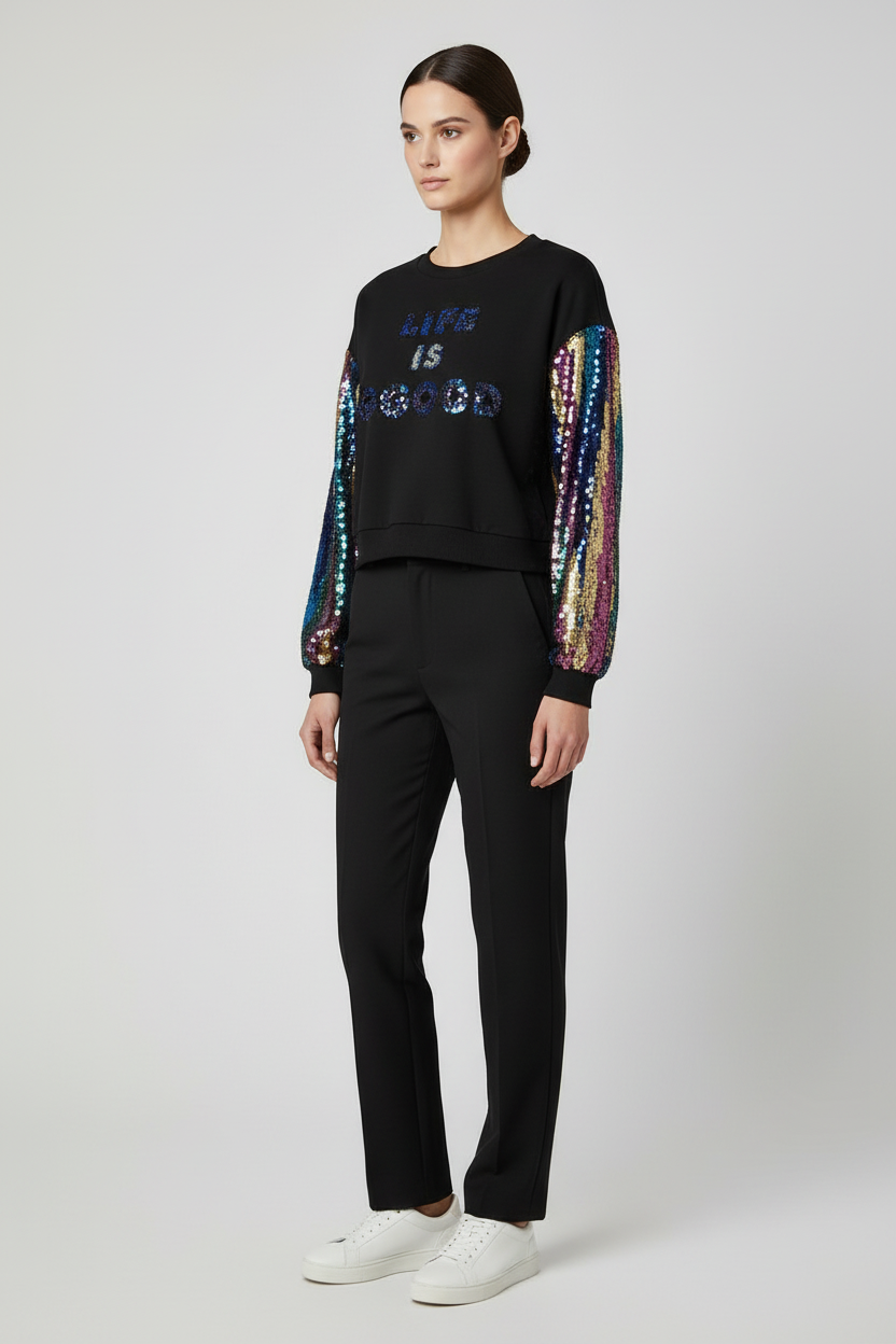 Desigual Damen Sweatshirt Schwarz Mehrfarbig Größe M