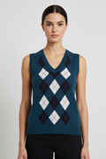 ESPRIT Damen Pullunder Blau Weiß Pink Größe M