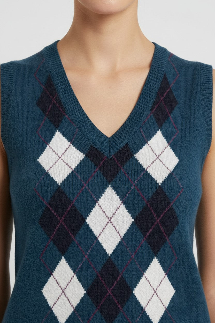 ESPRIT Damen Pullunder Blau Weiß Pink Größe M