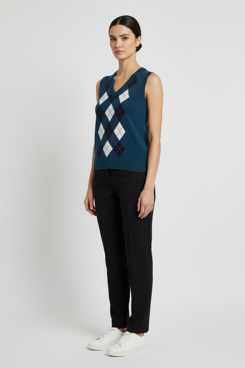 ESPRIT Damen Pullunder Blau Weiß Pink Größe M