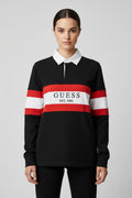 Guess Damen Rugby Shirt Schwarz Weiß Rot Größe L