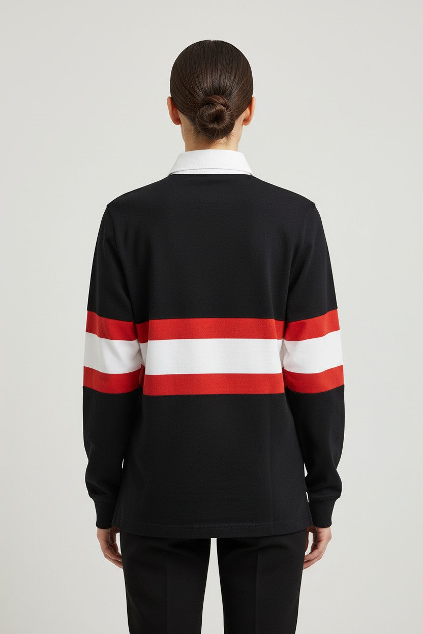 Guess Damen Rugby Shirt Schwarz Weiß Rot Größe L