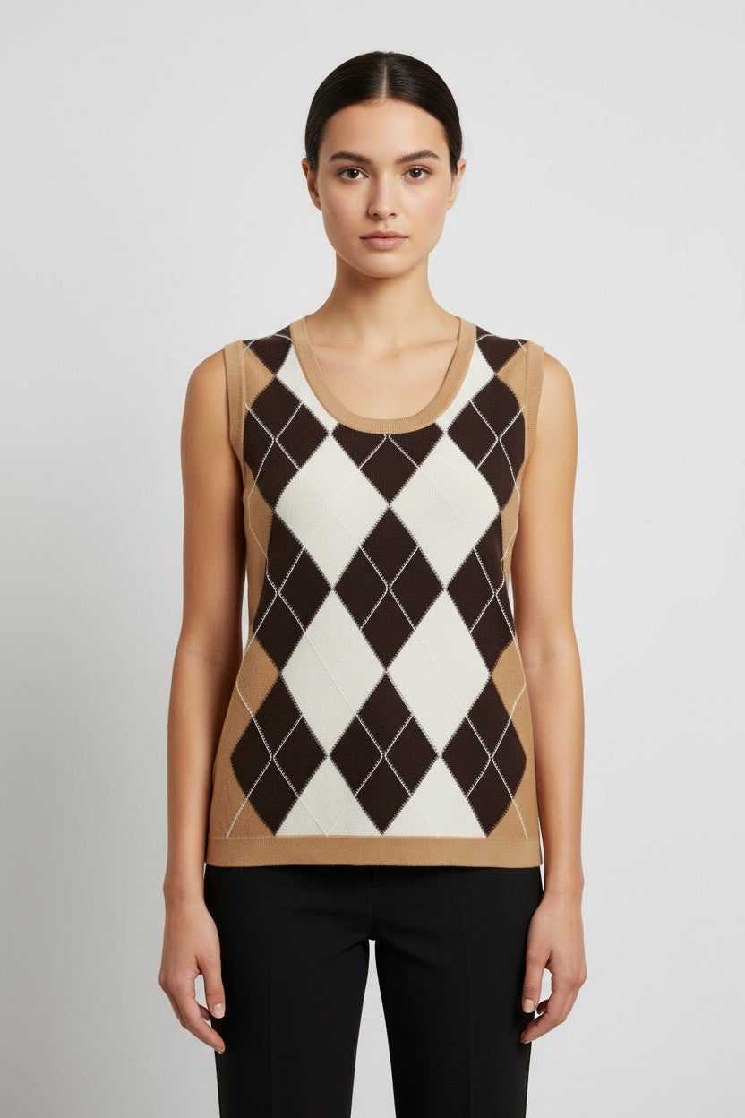 Tommy Hilfiger Damen Pullunder Beige Braun Weiß Größe L
