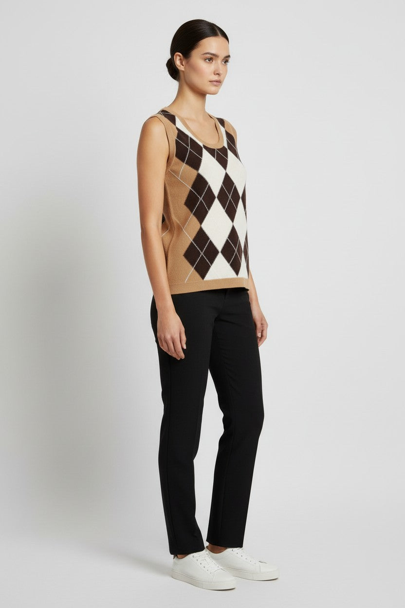 Tommy Hilfiger Damen Pullunder Beige Braun Weiß Größe L