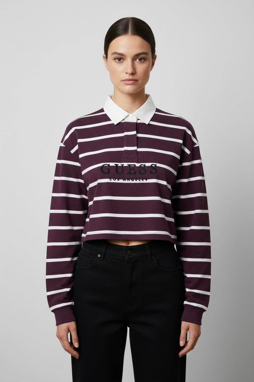 Guess Damen Rugby Shirt Lila Weiß Größe L