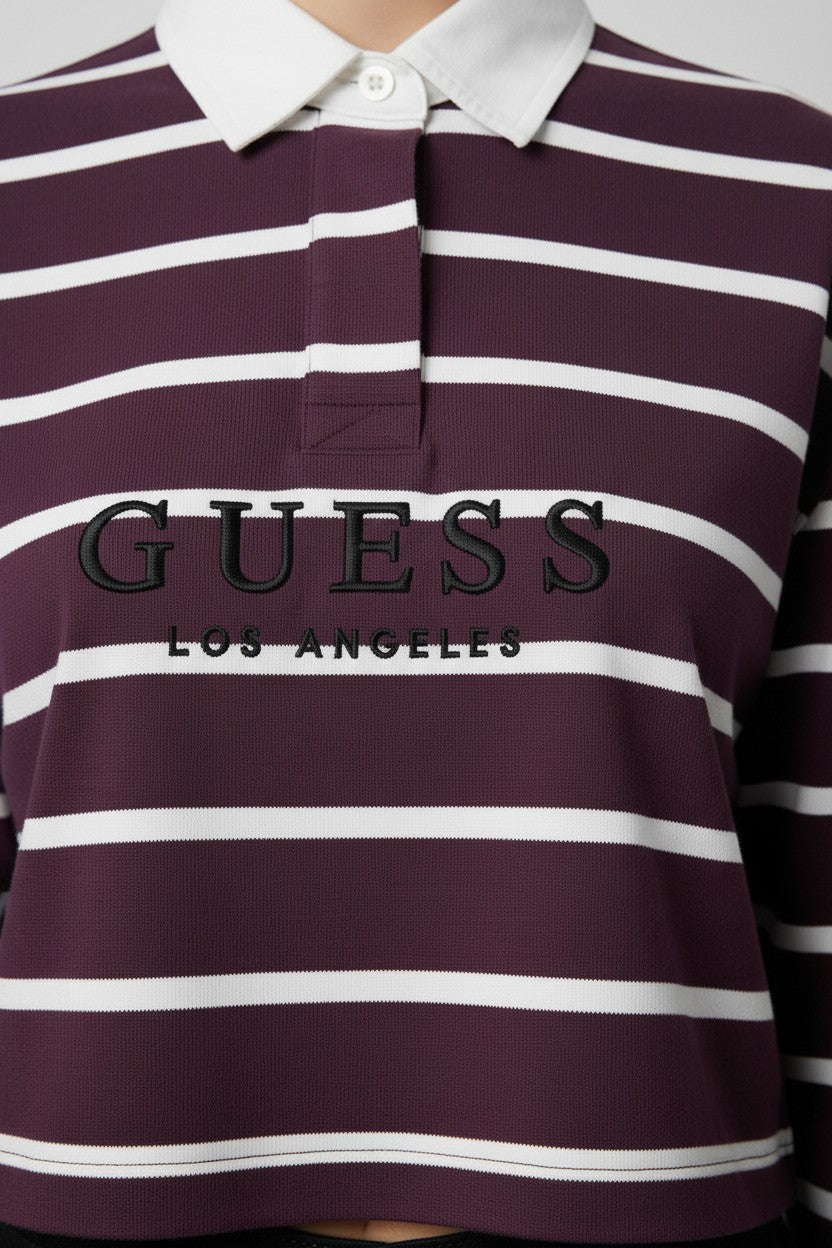Guess Damen Rugby Shirt Lila Weiß Größe L
