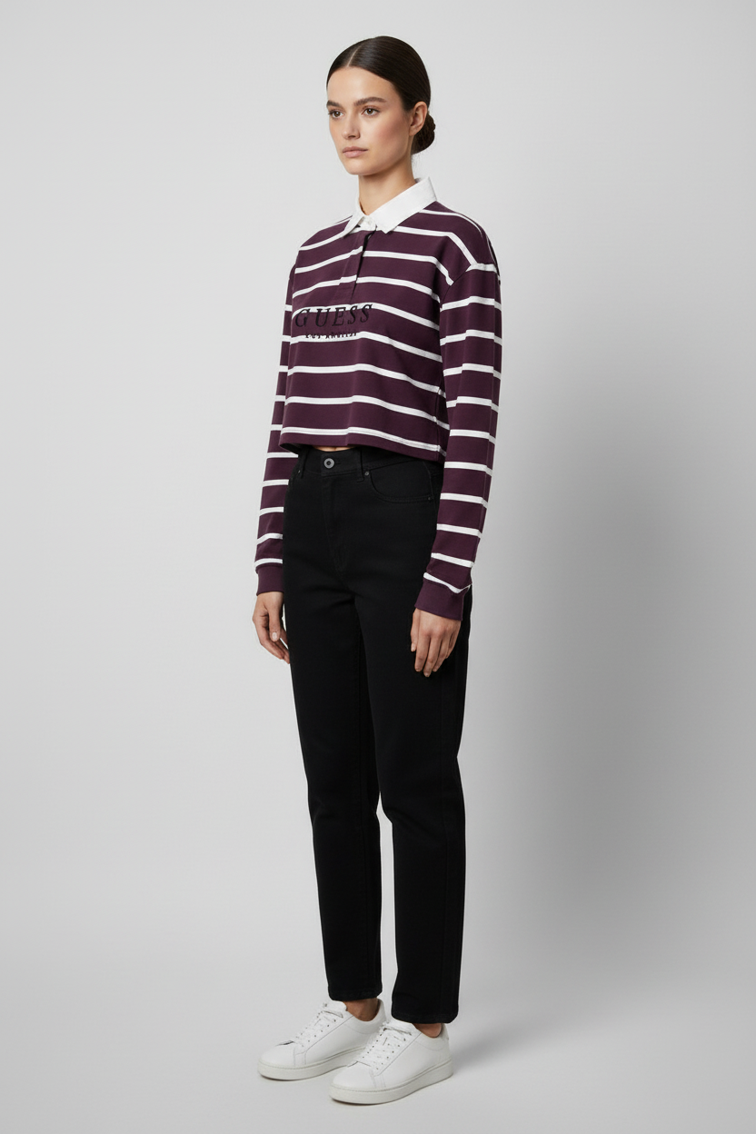 Guess Damen Rugby Shirt Lila Weiß Größe L