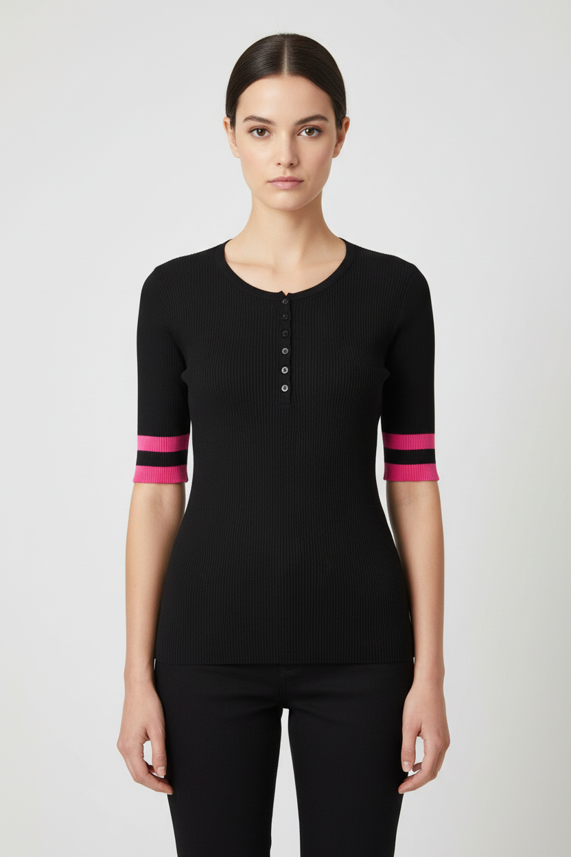 Guess Damen Strickpullover Schwarz Pink Größe M