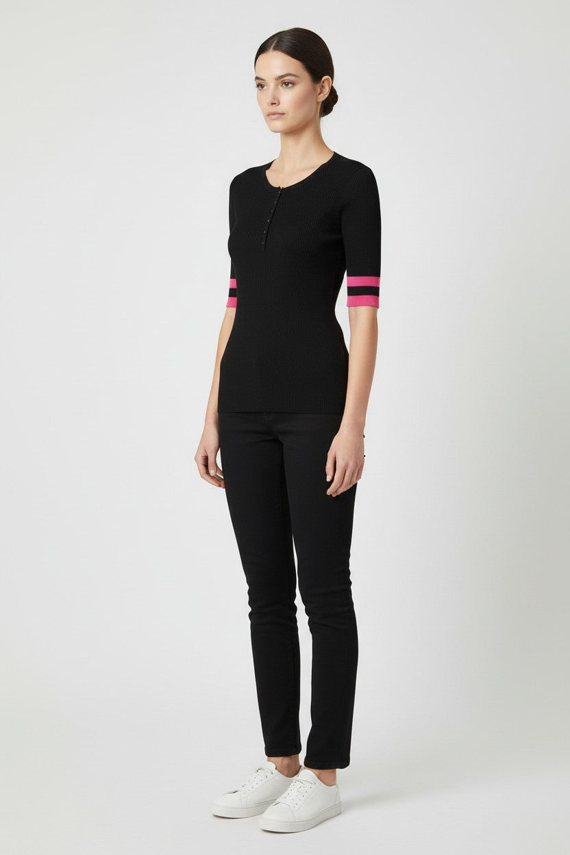 Guess Damen Strickpullover Schwarz Pink Größe M
