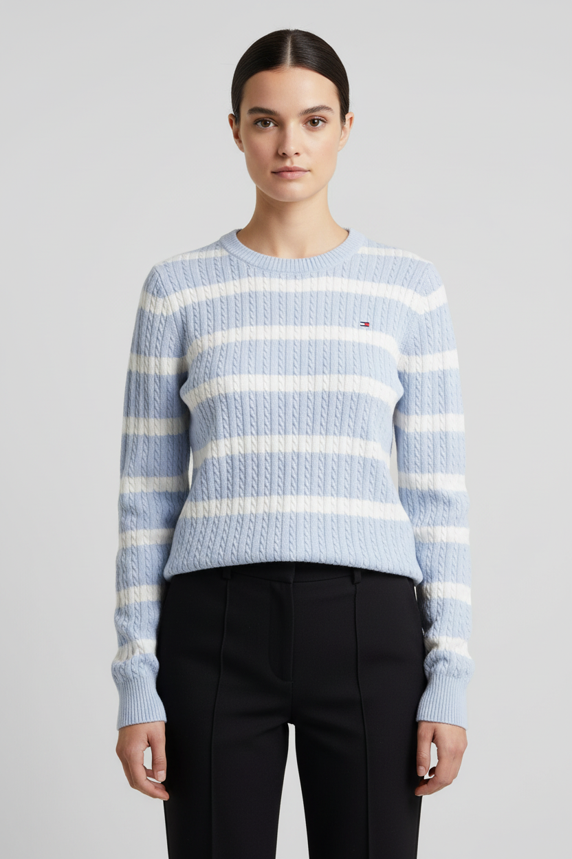 Tommy Hilfiger Damen Strickpullover Blau Weiß Größe M