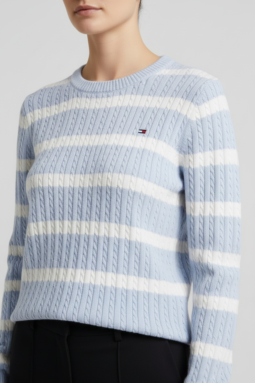 Tommy Hilfiger Damen Strickpullover Blau Weiß Größe M