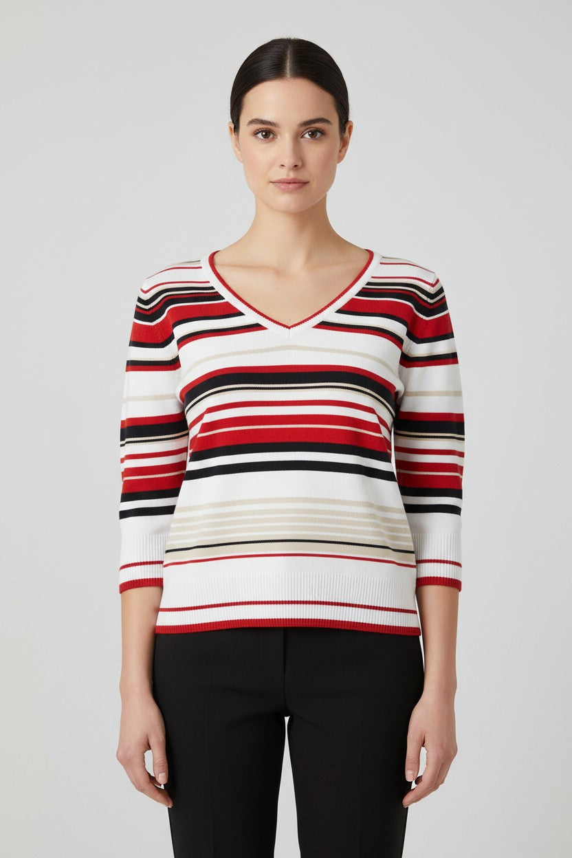 Tommy Hilfiger Damen Strickpullover Rot Weiß Beige Größe L