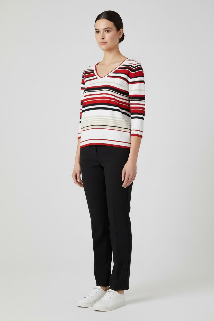Tommy Hilfiger Damen Strickpullover Rot Weiß Beige Größe L