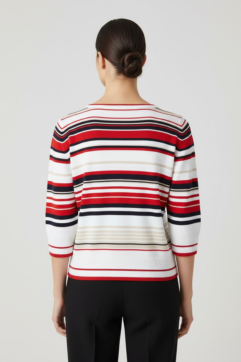 Tommy Hilfiger Damen Strickpullover Rot Weiß Beige Größe L
