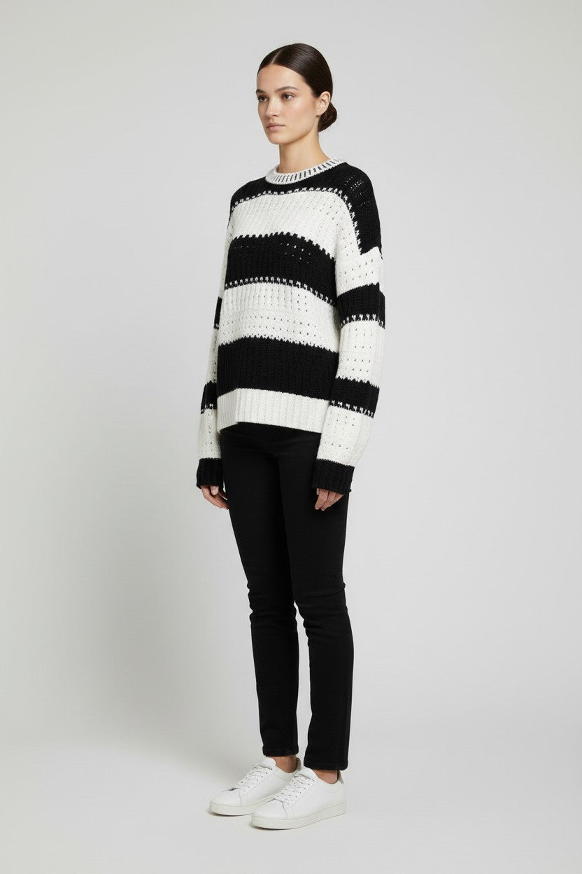 Tommy Hilfiger Damen Strickpullover Schwarz Weiß Größe M