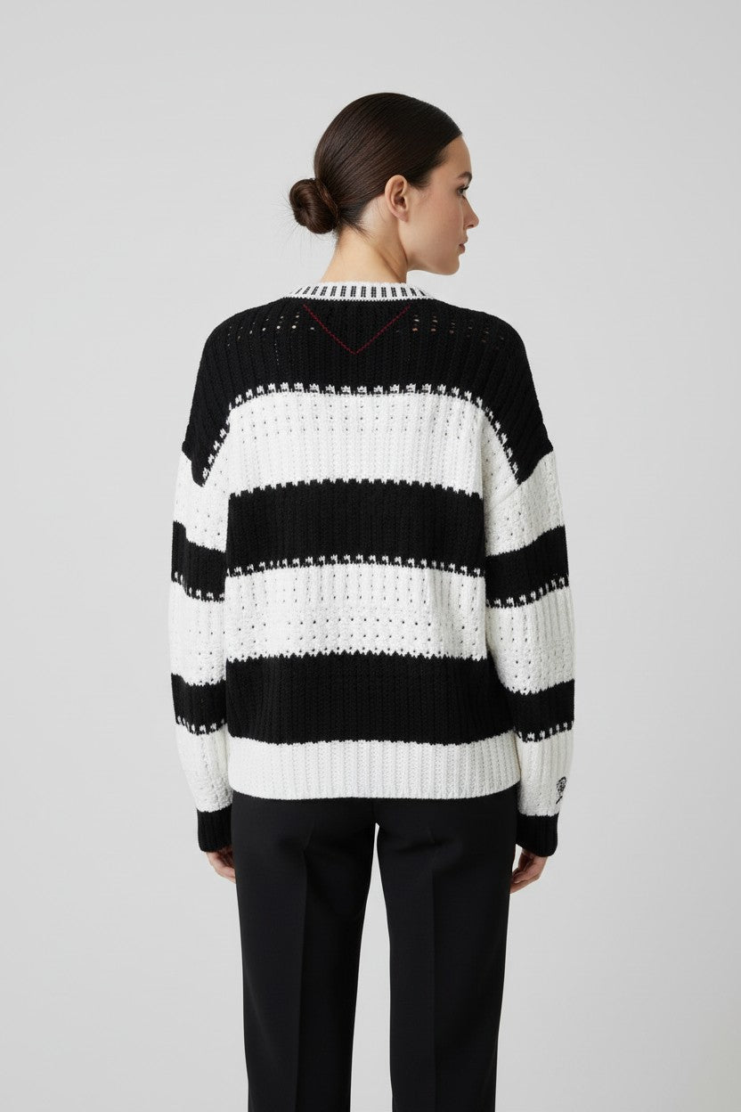 Tommy Hilfiger Damen Strickpullover Schwarz Weiß Größe M