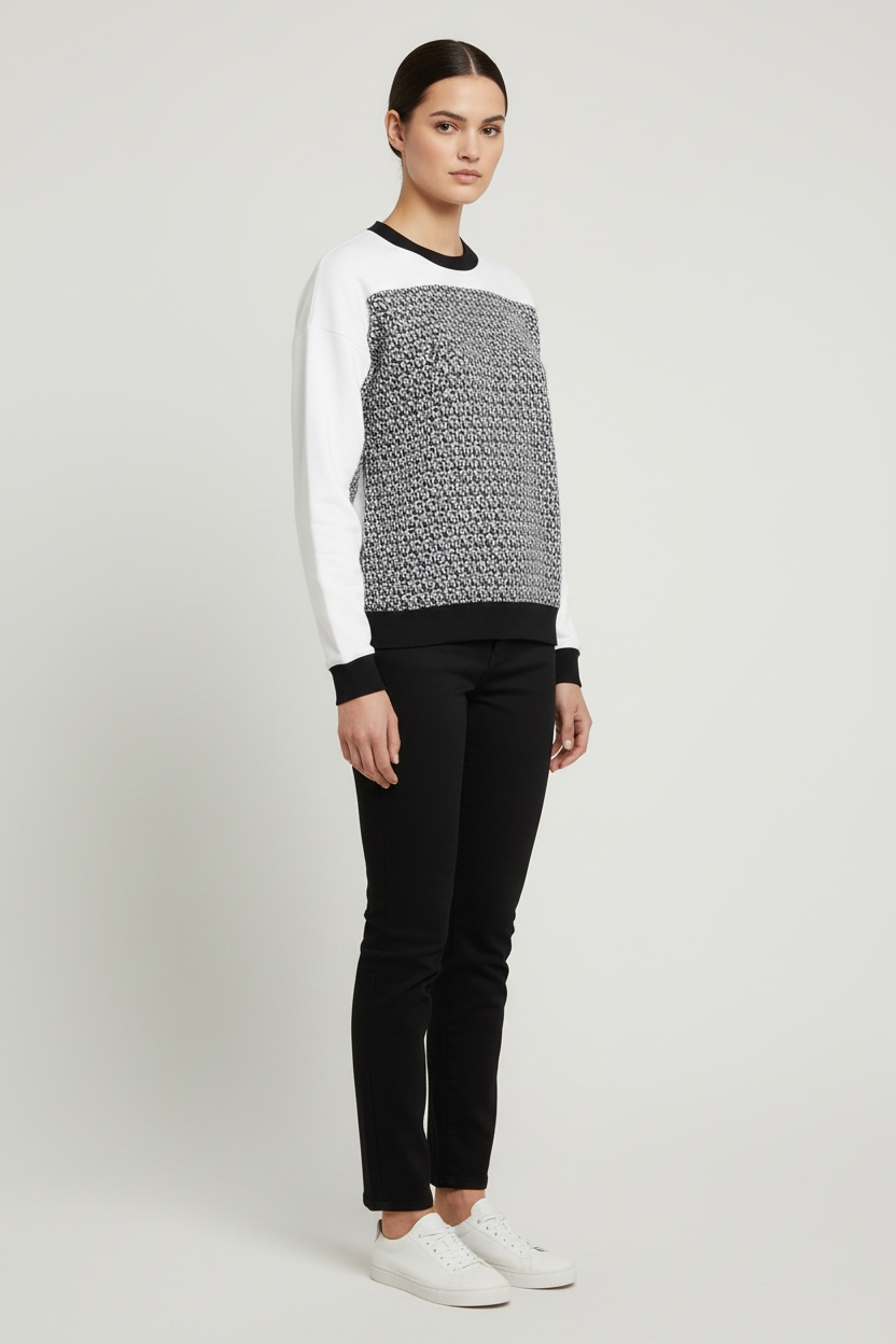 Tommy Hilfiger Damen Strickpullover Weiß Schwarz Größe L