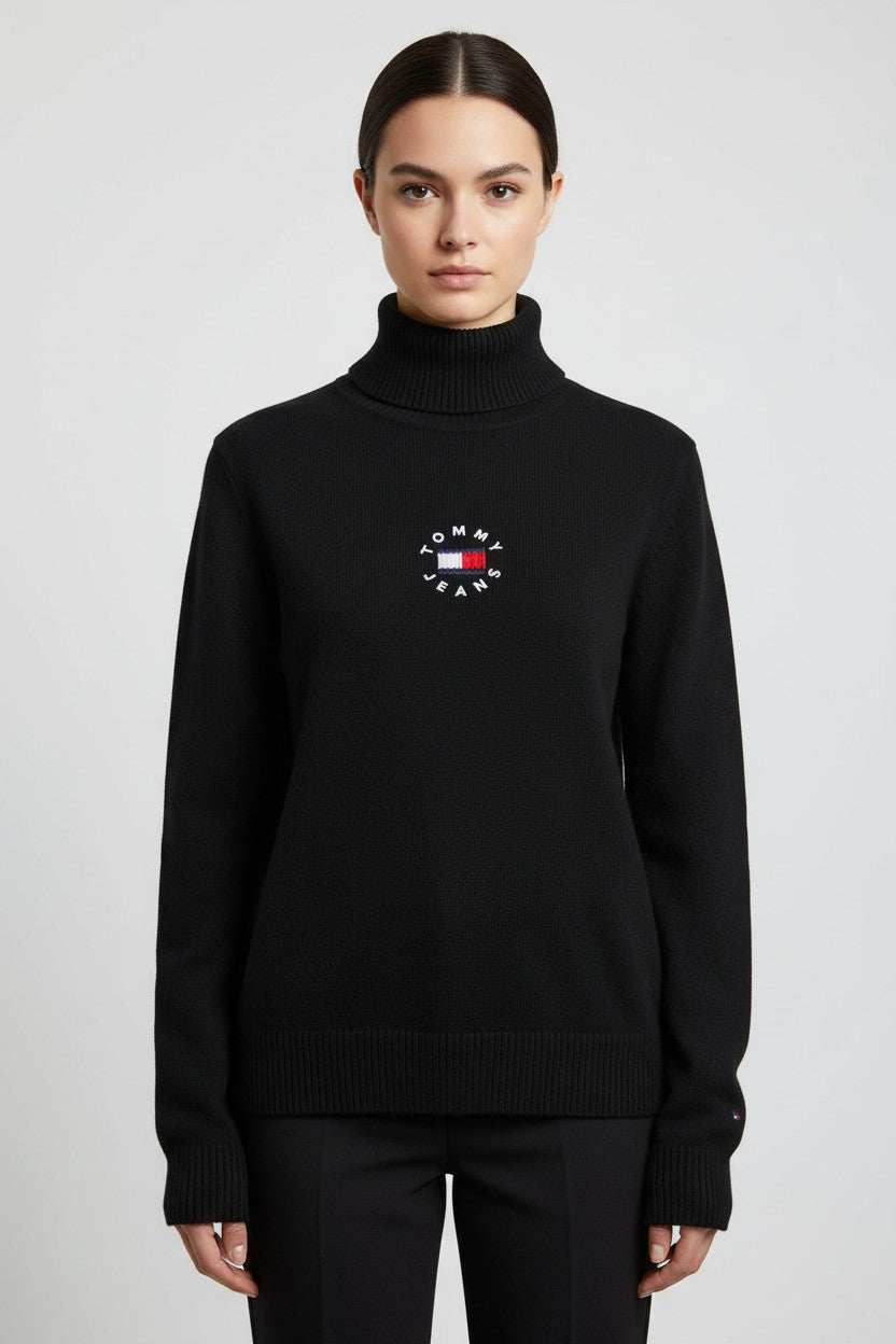 Tommy Hilfiger Jeans Damen Rollkragenpullover Schwarz Größe M