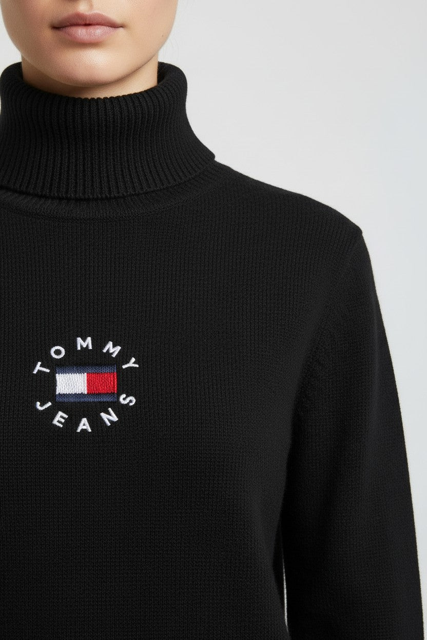Tommy Hilfiger Jeans Damen Rollkragenpullover Schwarz Größe M