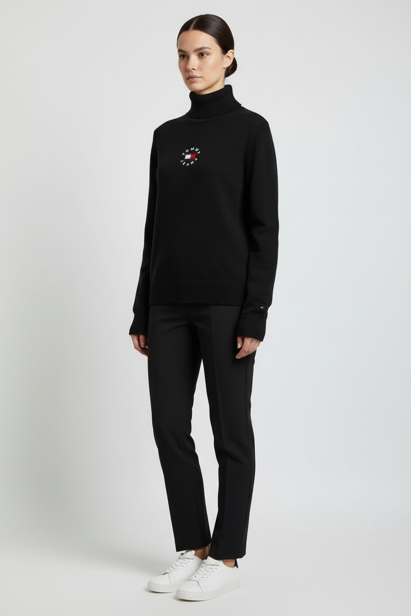 Tommy Hilfiger Jeans Damen Rollkragenpullover Schwarz Größe M