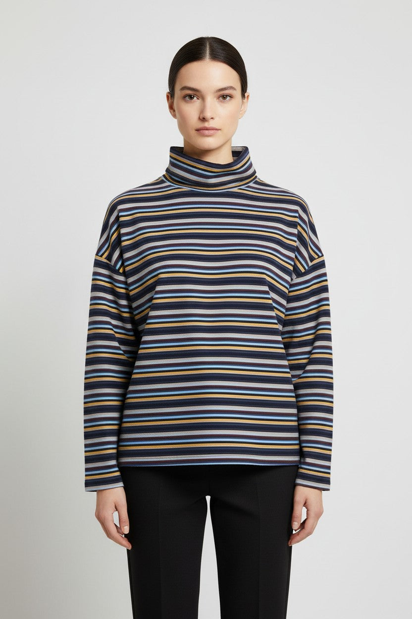 United Colors of Benetton Damen Rollkragenpullover Blau Gelb Mehrfarbig Größe M