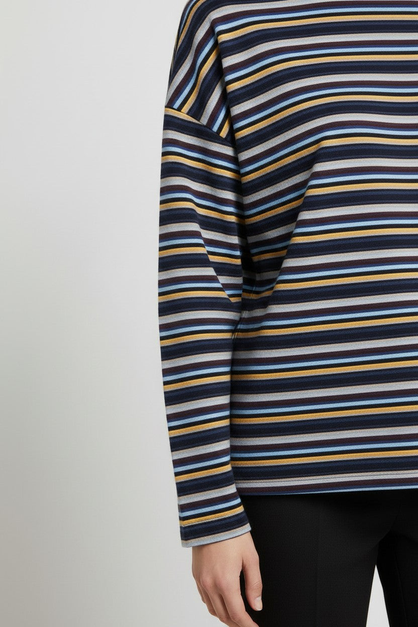 United Colors of Benetton Damen Rollkragenpullover Blau Gelb Mehrfarbig Größe M