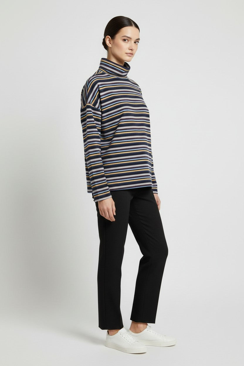 United Colors of Benetton Damen Rollkragenpullover Blau Gelb Mehrfarbig Größe M