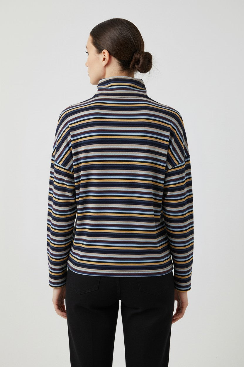 United Colors of Benetton Damen Rollkragenpullover Blau Gelb Mehrfarbig Größe M