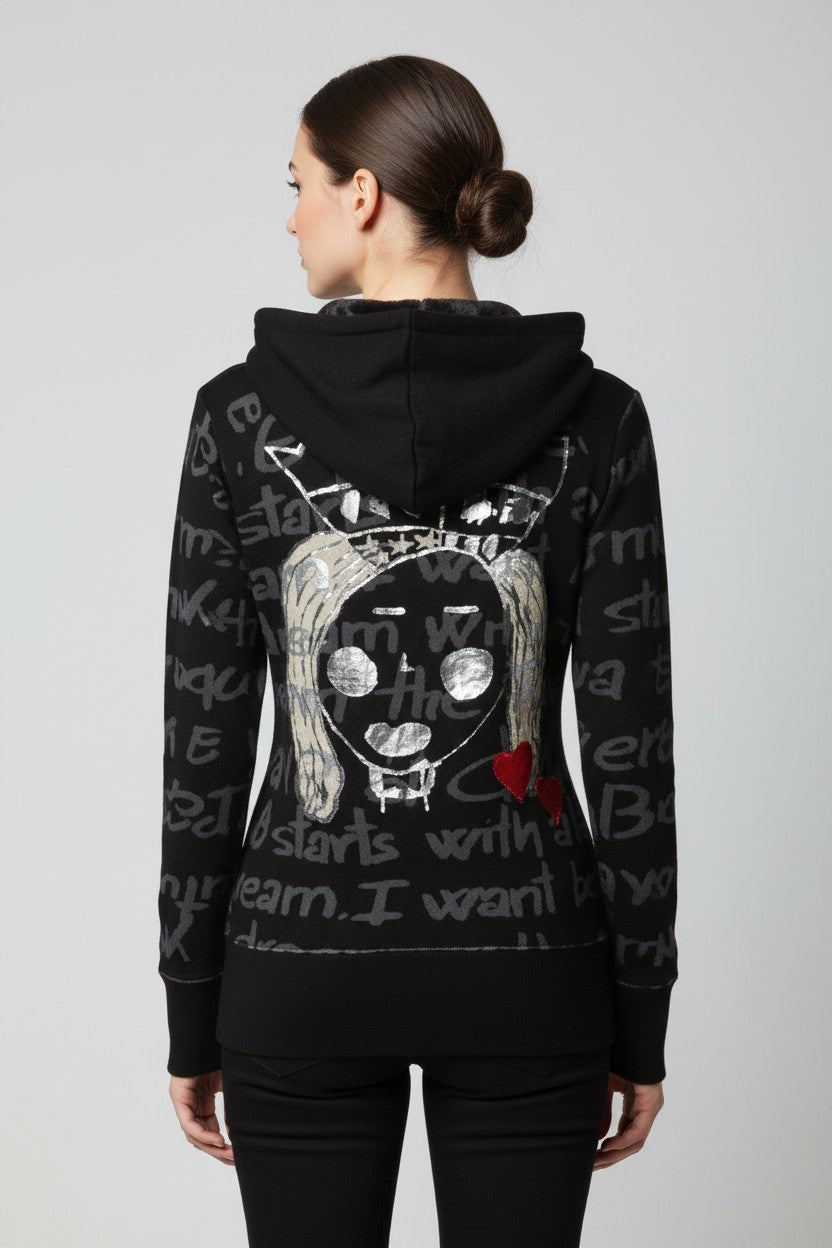 Desigual Damen Kapuzenpullover Schwarz Größe S