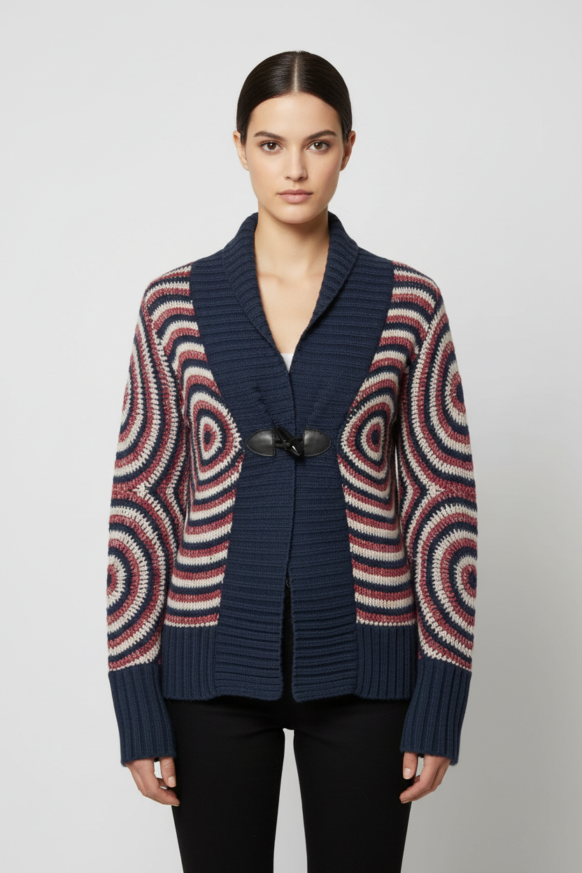 Desigual Damen Strickjacke Blau Rot Weiß Größe S