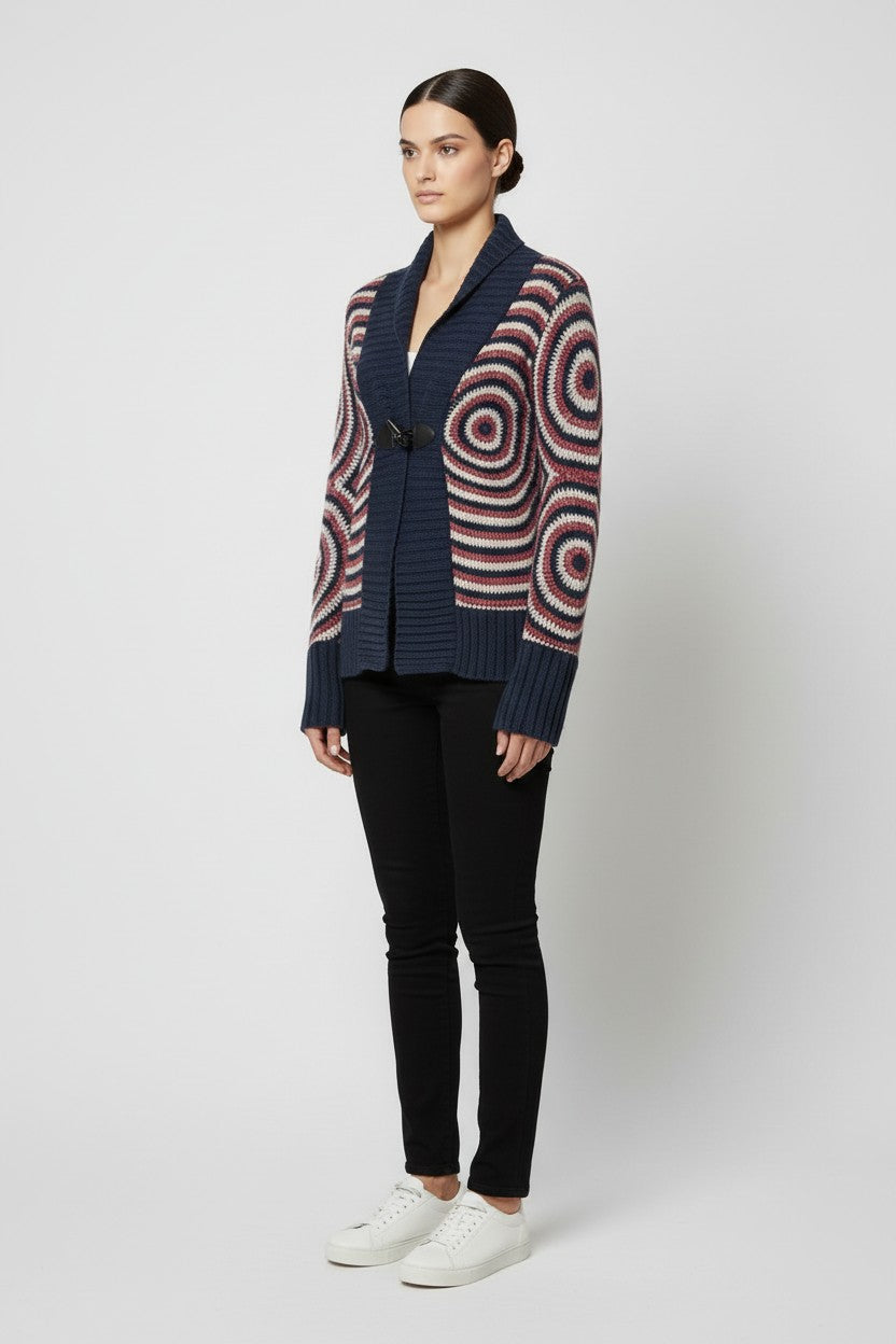 Desigual Damen Strickjacke Blau Rot Weiß Größe S