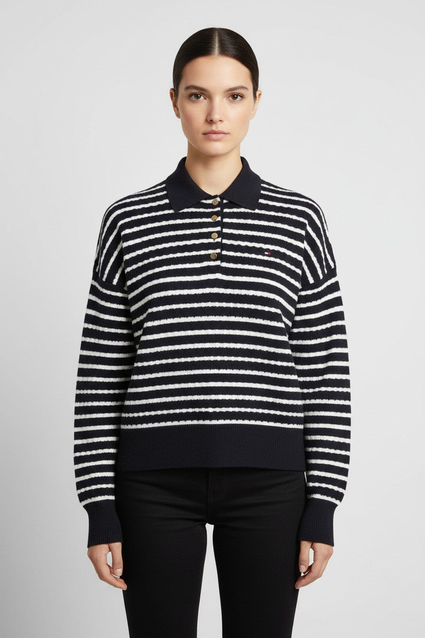 Tommy Hilfiger Damen Strickpullover Blau Weiß Größe S