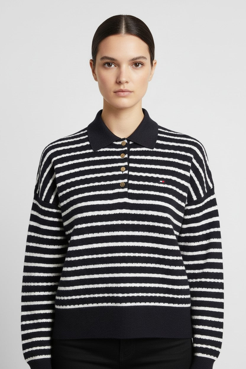 Tommy Hilfiger Damen Strickpullover Blau Weiß Größe S