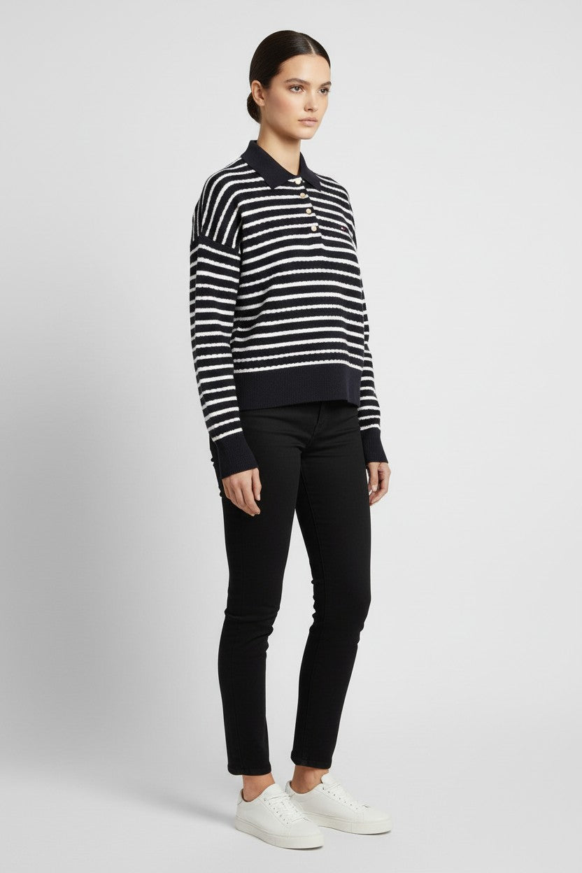 Tommy Hilfiger Damen Strickpullover Blau Weiß Größe S