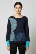 Desigual Damen Strickpullover Blau Grün Mehrfarbig Größe M/L
