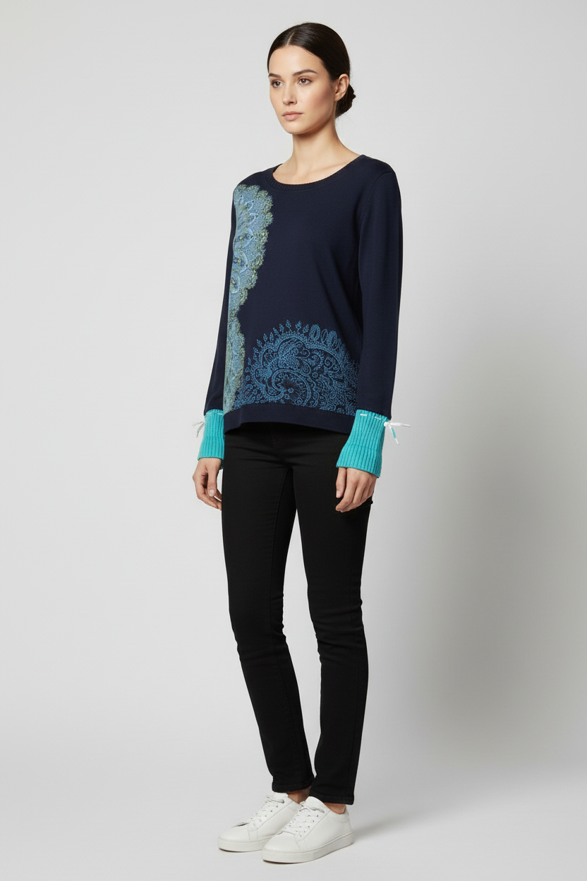 Desigual Damen Strickpullover Blau Grün Mehrfarbig Größe M/L