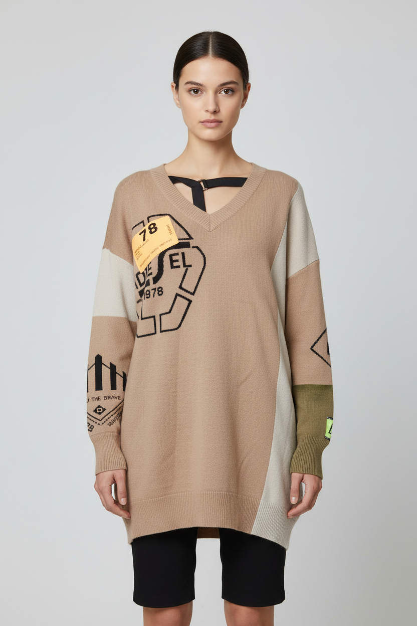 Diesel Damen Strickpullover Beige Braun Mehrfarbig Größe S