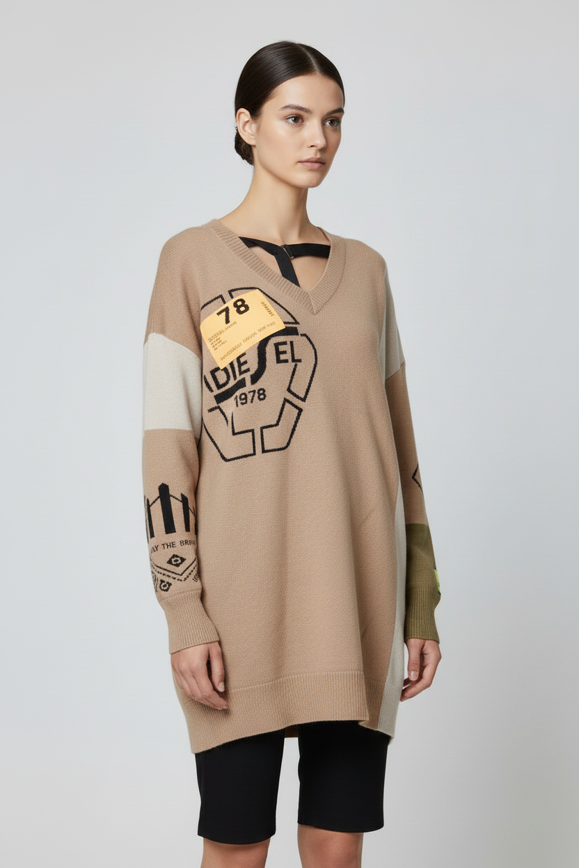 Diesel Damen Strickpullover Beige Braun Mehrfarbig Größe S