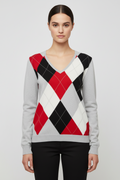 ESPRIT Damen Pullover Grau Rot Schwarz Größe L