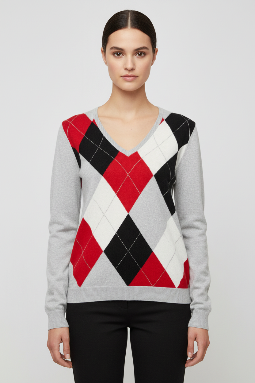 ESPRIT Damen Pullover Grau Rot Schwarz Größe L
