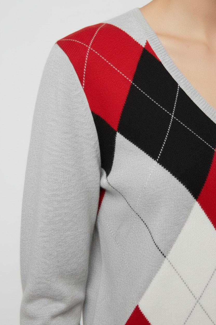 ESPRIT Damen Pullover Grau Rot Schwarz Größe L