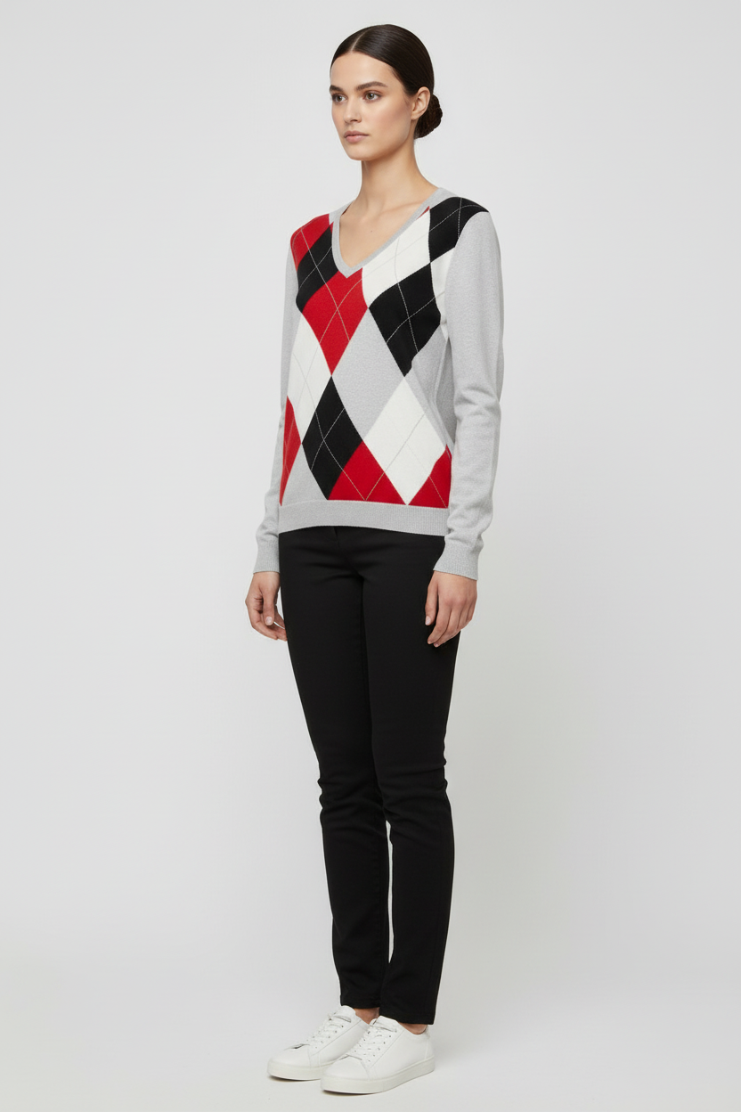 ESPRIT Damen Pullover Grau Rot Schwarz Größe L