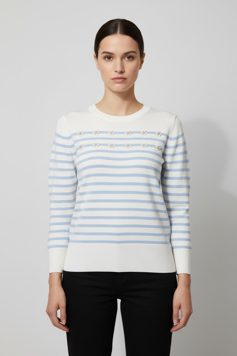 Tommy Hilfiger Damen Strickpullover Blau Weiß Größe S