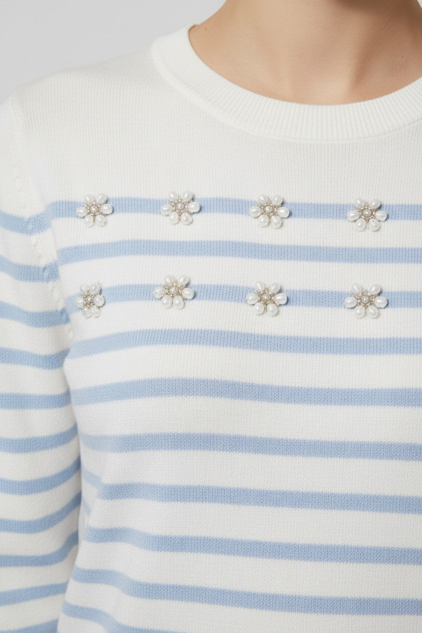 Tommy Hilfiger Damen Strickpullover Blau Weiß Größe S