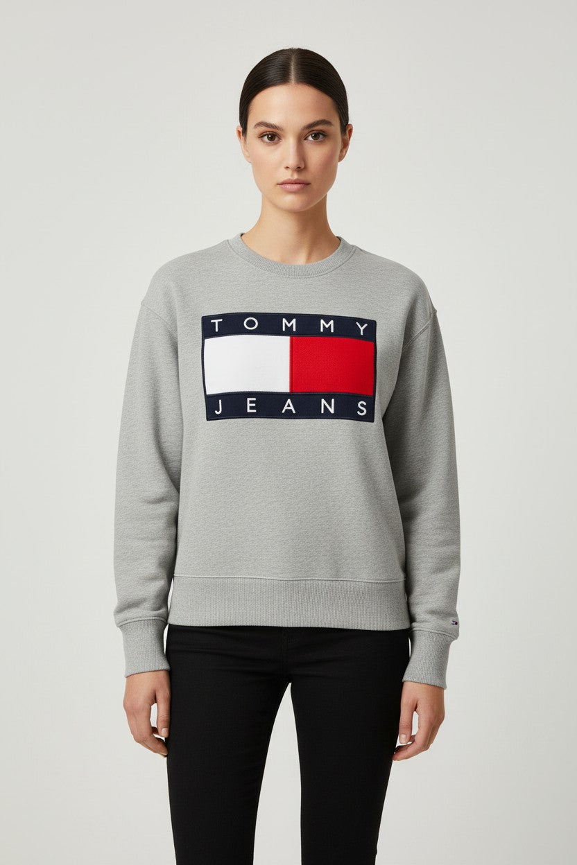 Tommy Hilfiger Jeans Damen Sweatshirt Grau Mehrfarbig Größe S