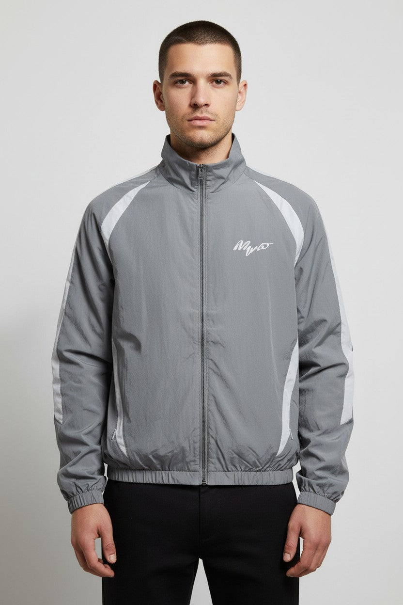 Bershka Herren Trainingsjacke Grau Weiß Größe M