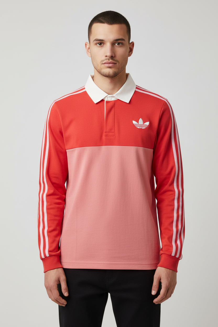 Adidas Originals Herren Rugby Shirt Rot Pink Weiß Größe S