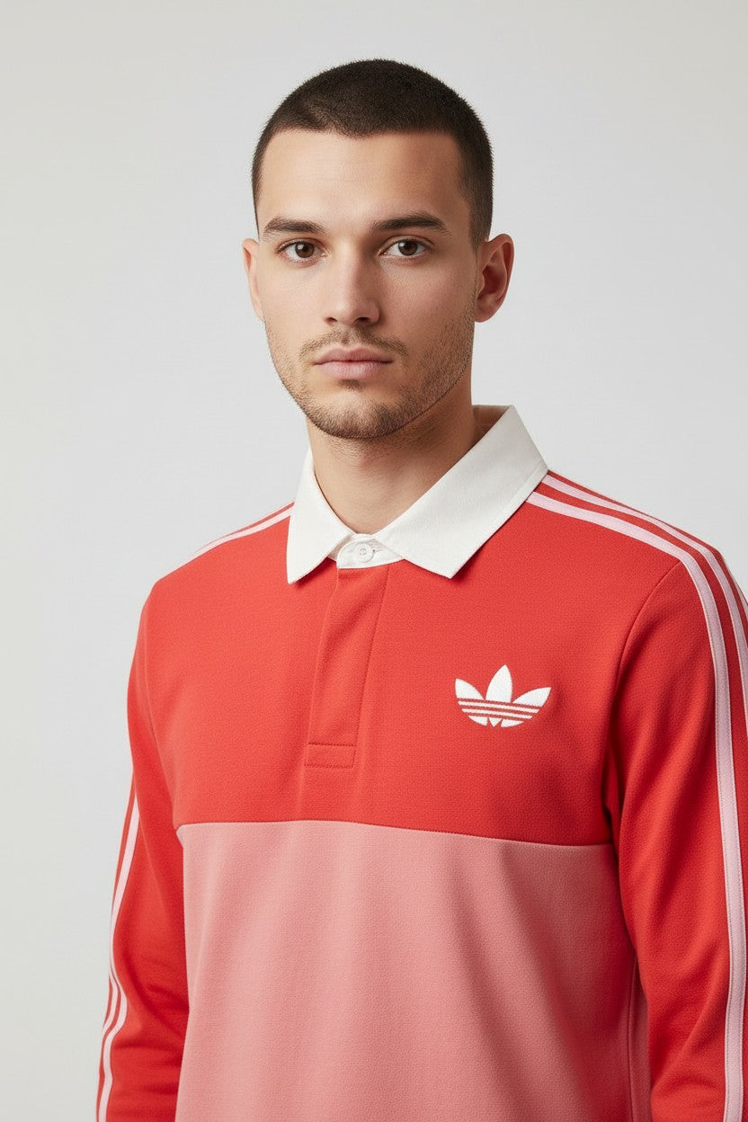 Adidas Originals Herren Rugby Shirt Rot Pink Weiß Größe S